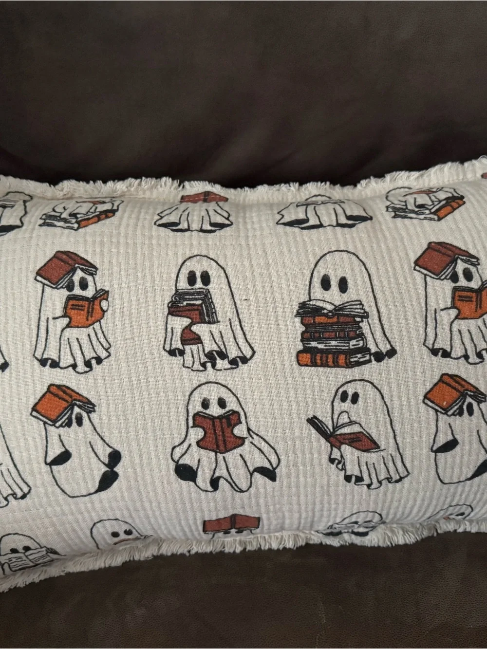 Viral Halloween Throw Pillow Ghost Reading Book